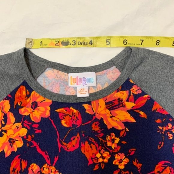 LuLaRoe floral, hard to find, Randy Baseball shirt, XS blue and orange print top - Picture 6 of 10